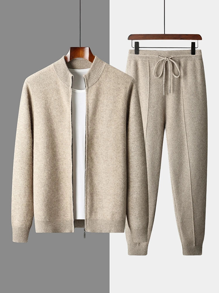 Men's Cardigan and Pants Set Grey 100% Merino Wool 0