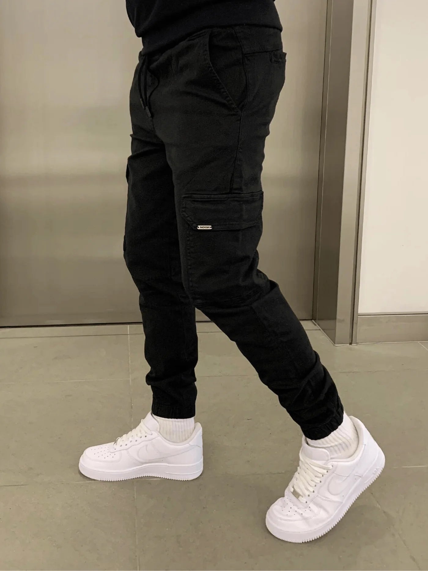 Men's Cargo Joggers Black Cotton - Best Joggers for Men, Comfortable Fit