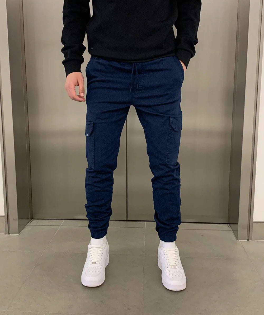 Men's Cargo Joggers Black Cotton - Best Joggers for Men, Comfortable Fit
