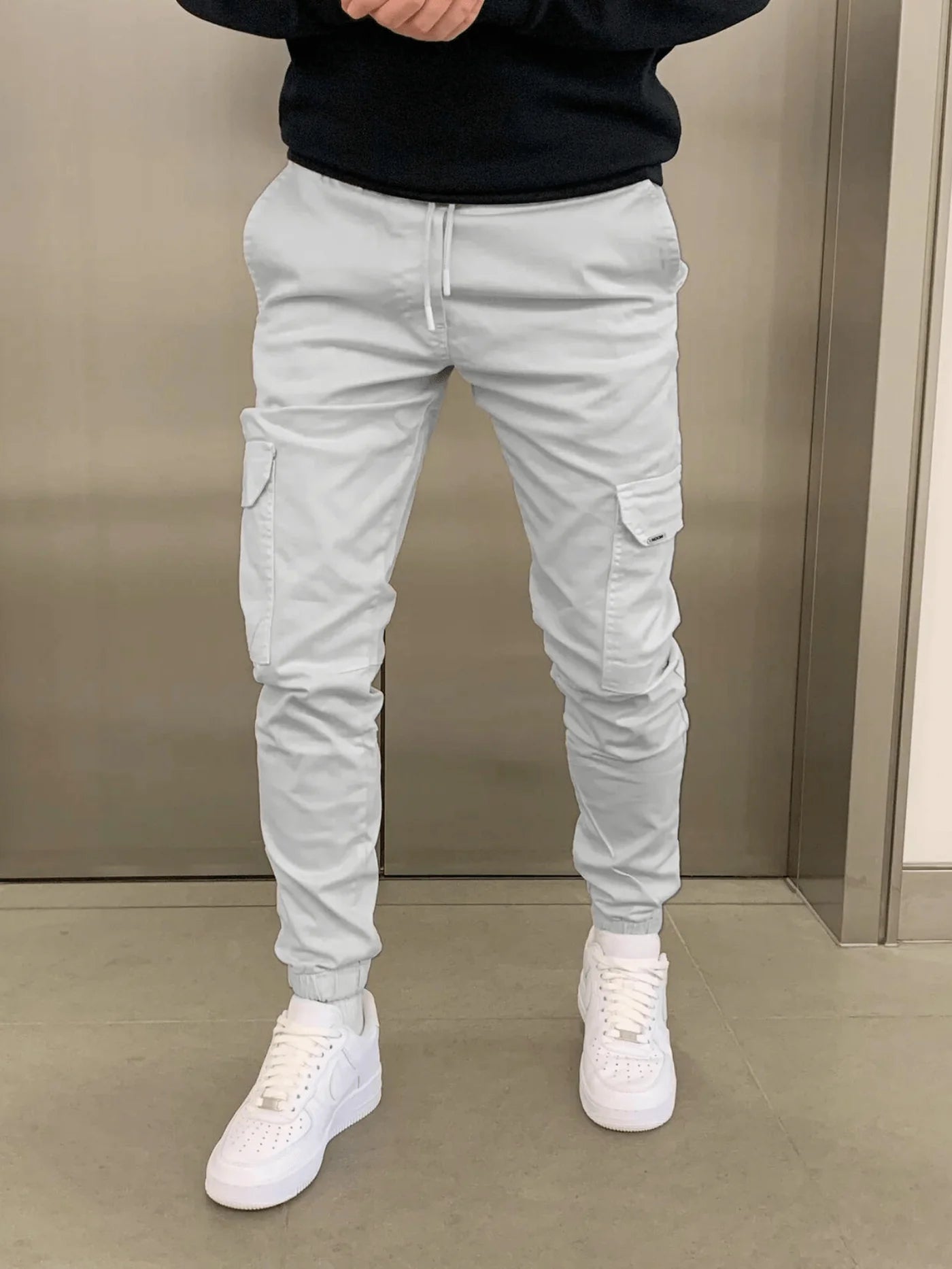 Men's Cargo Joggers Black Cotton - Best Joggers for Men, Comfortable Fit