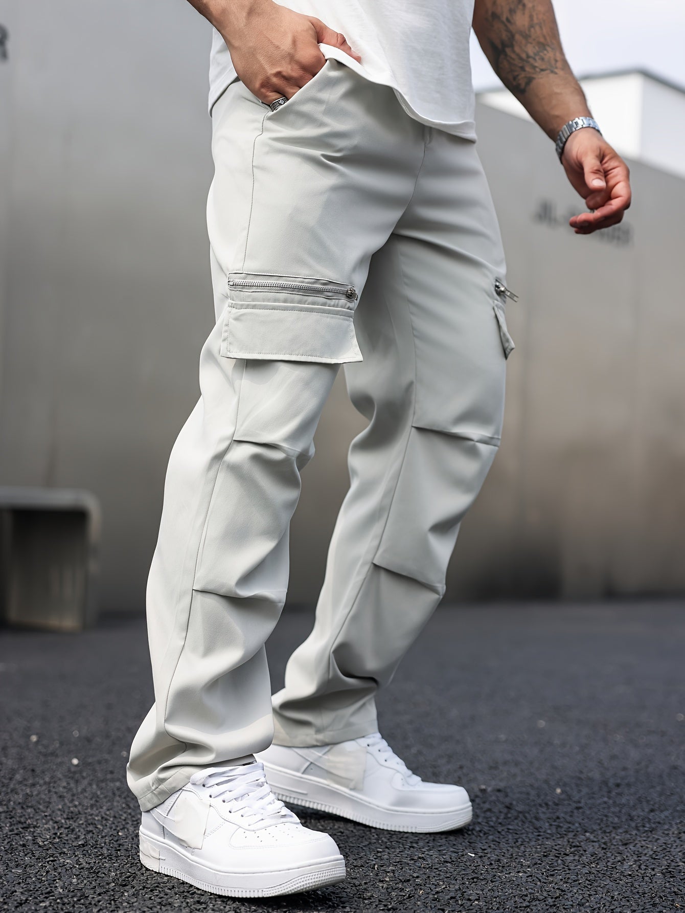 Men's Cargo Pants Gray Cotton Blend Casual Trousers 4
