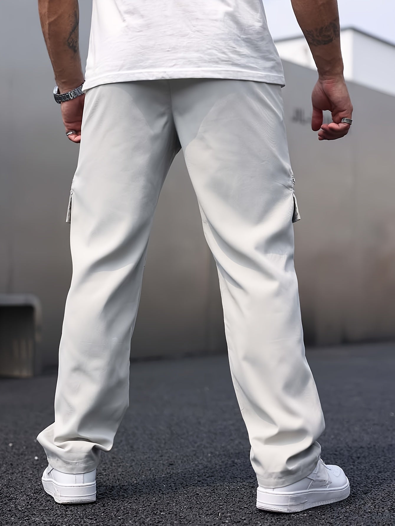 Men's Cargo Pants Gray Cotton Blend Casual Trousers 5