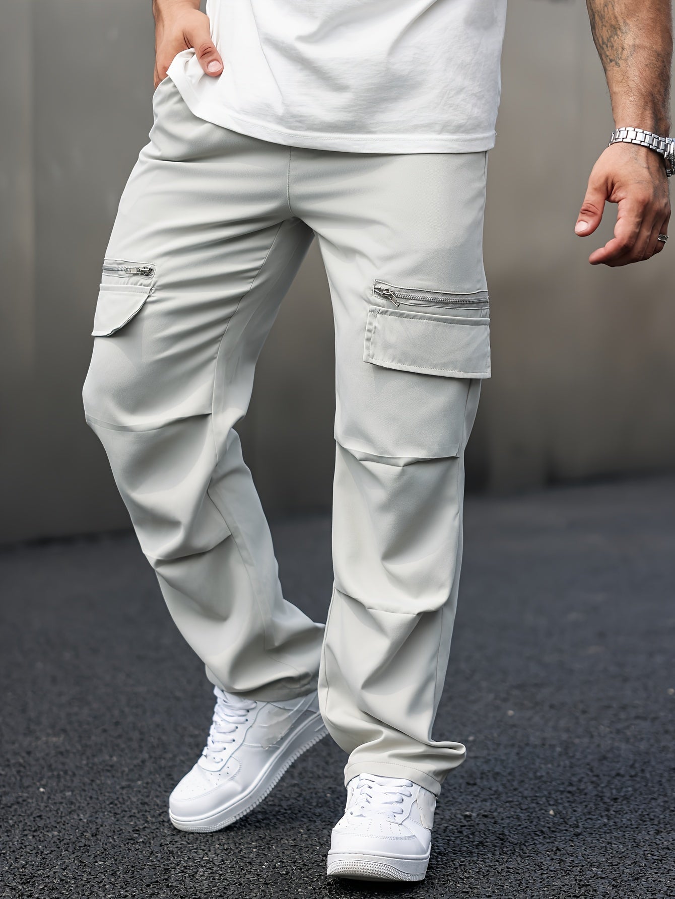 Men's Cargo Pants Gray Cotton Blend Casual Trousers 6