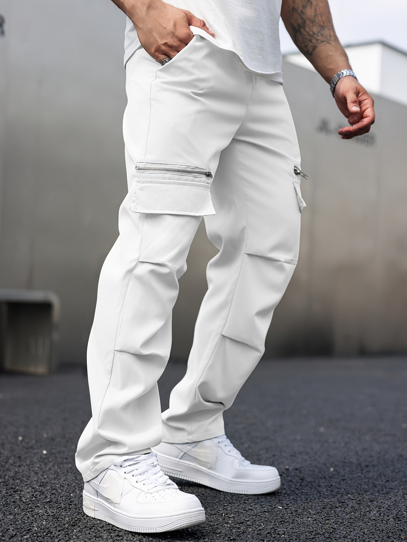 Men's Cargo Pants Gray Cotton Blend Casual Trousers 8