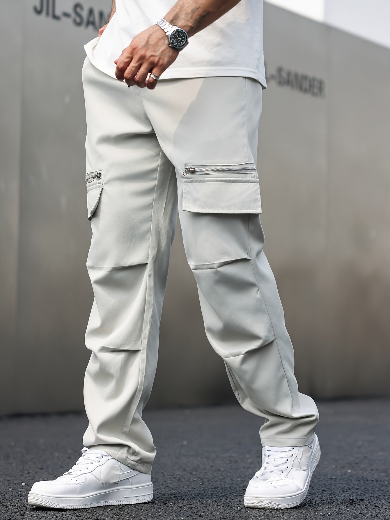 Men's Cargo Pants Gray Cotton Blend Casual Trousers 9