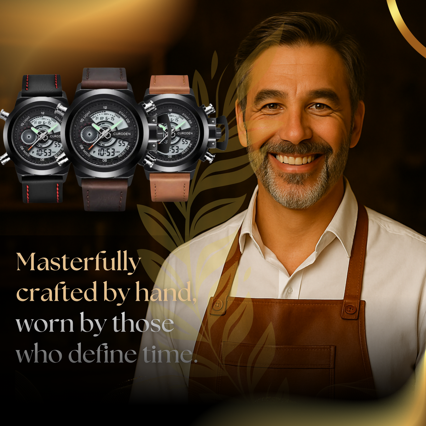 Men's Chronograph Watch Black Stainless Steel Dual Time 47mm