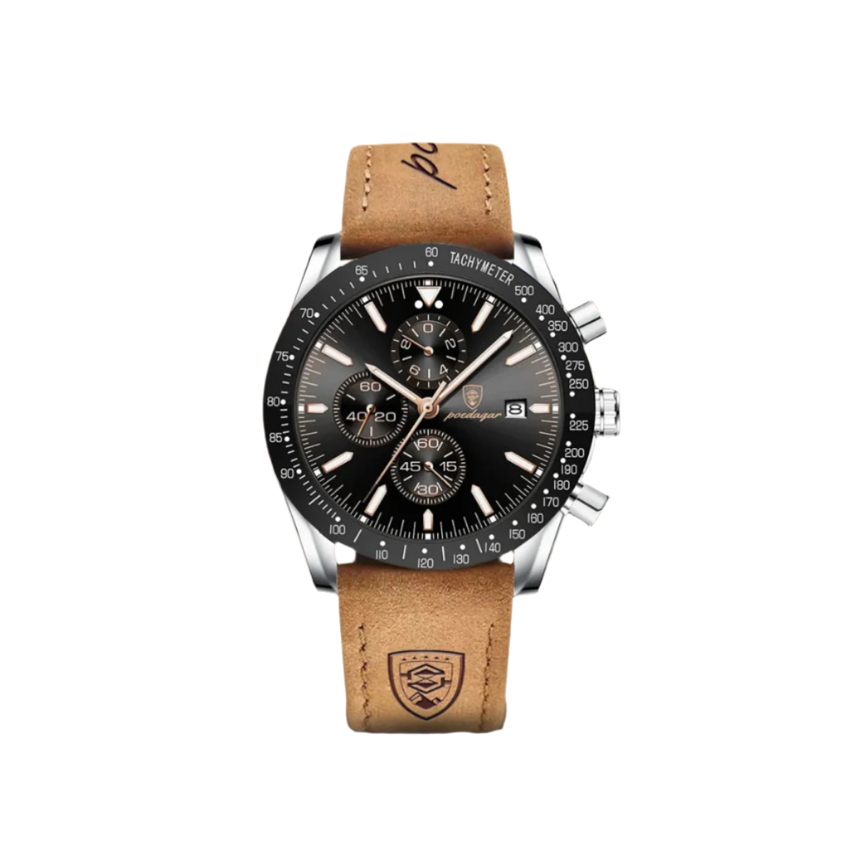 Men's Chronograph Watch Black Stainless Steel Luminous