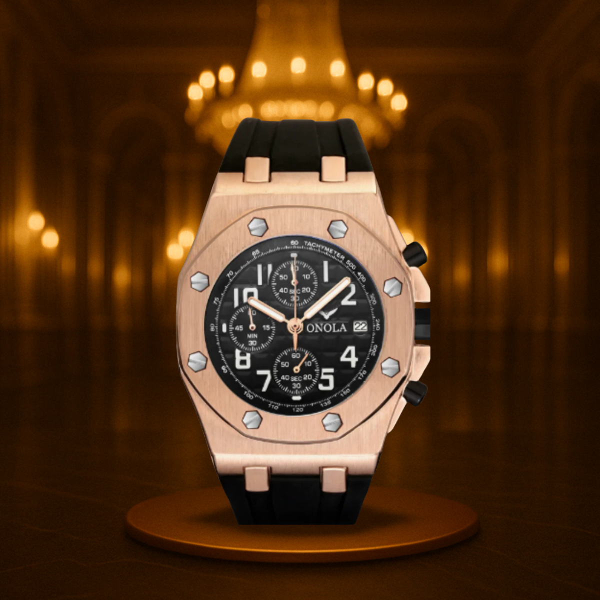 Men's Chronograph Watch Black Vegan Leather