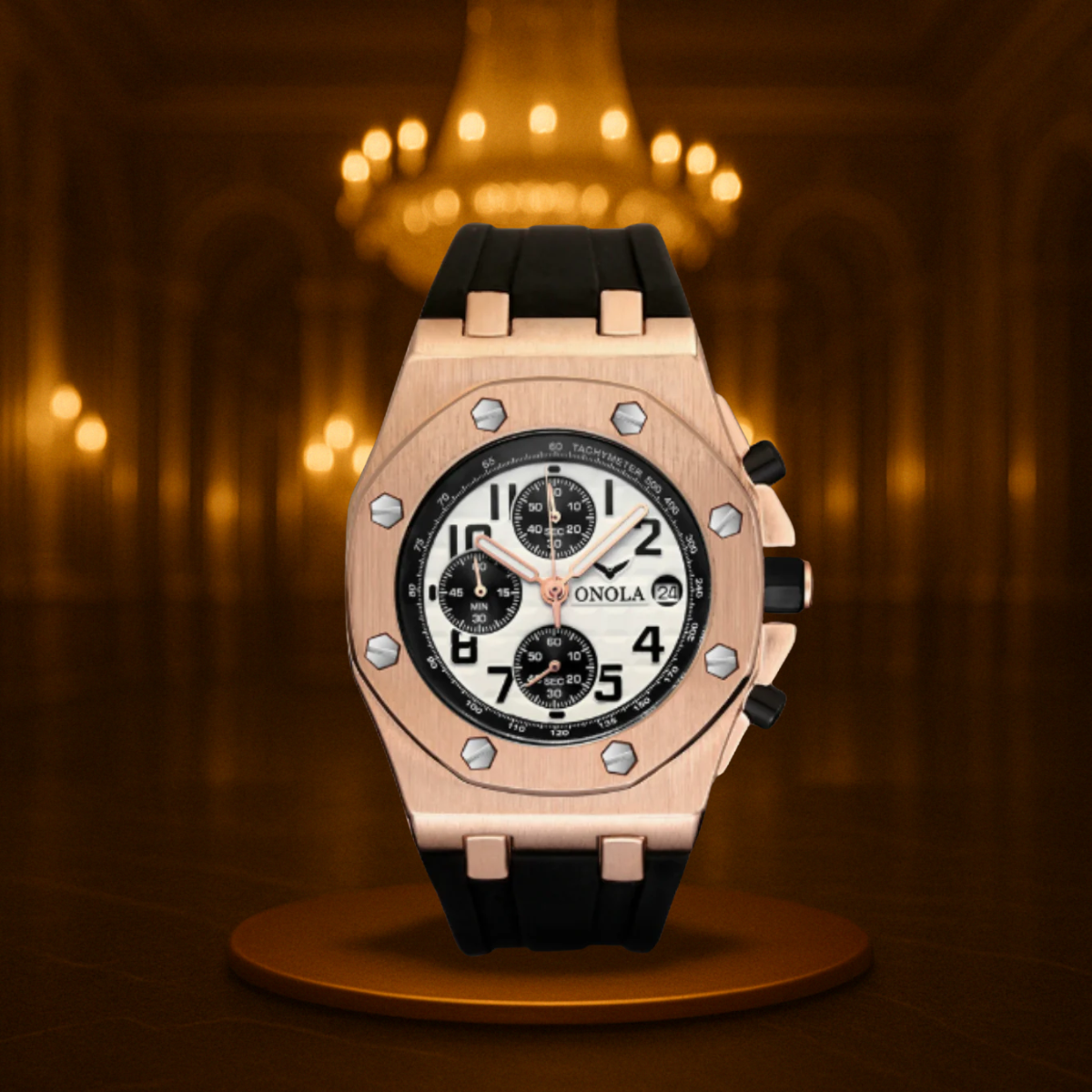 Men's Chronograph Watch Black Vegan Leather