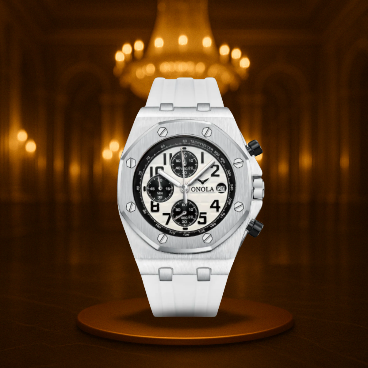 Men's Chronograph Watch Black Vegan Leather