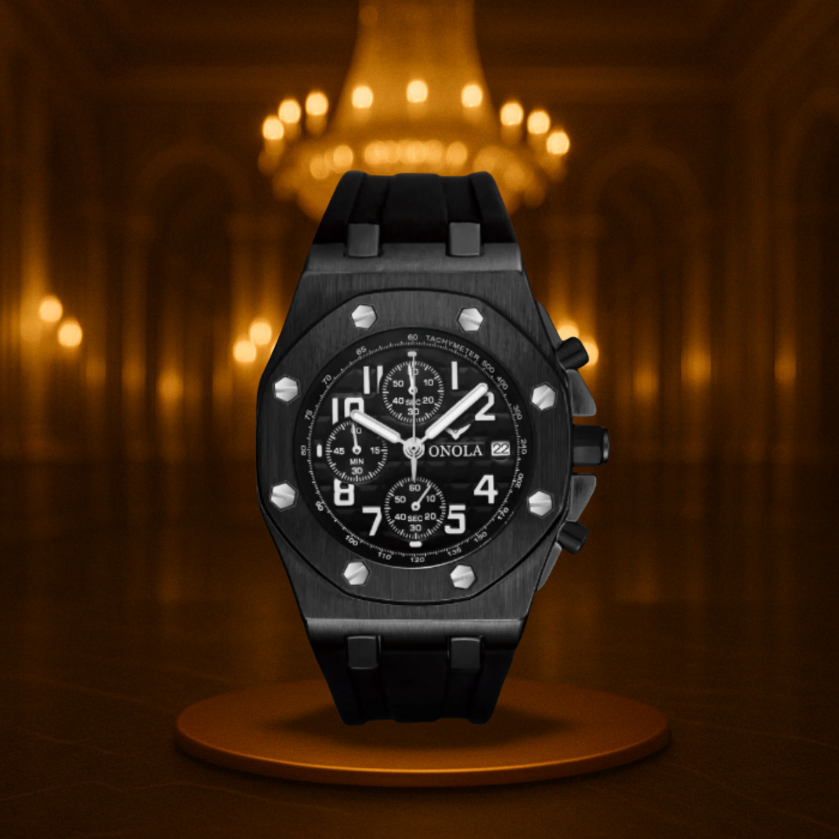 Men's Chronograph Watch Black Vegan Leather
