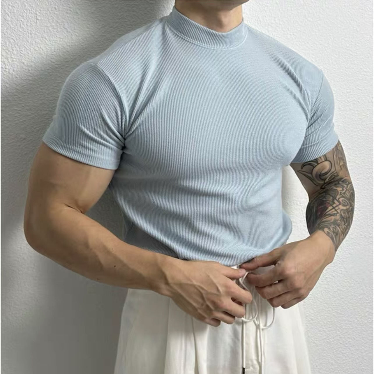 Men's Dress Shirt Blue Breathable Fabric