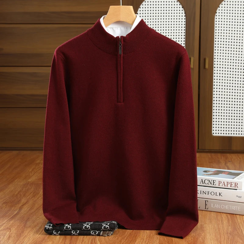 Men's Half-Zip Sweater Grey Merino Wool 1
