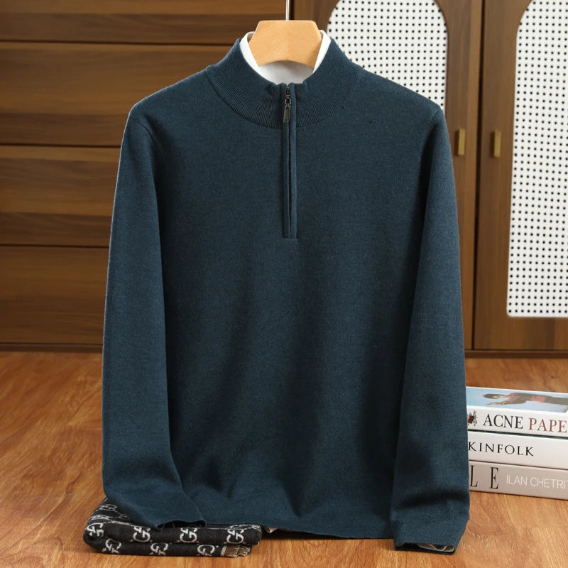 Men's Half-Zip Sweater Grey Merino Wool 2