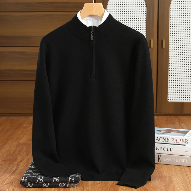 Men's Half-Zip Sweater Grey Merino Wool 3