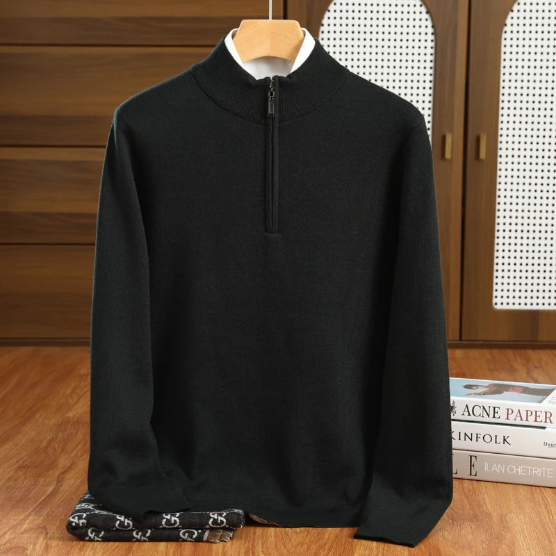 Men's Half-Zip Sweater Grey Merino Wool 4