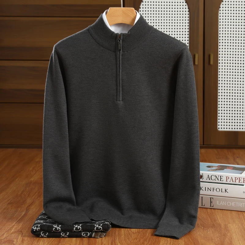 Men's Half-Zip Sweater Grey Merino Wool 5