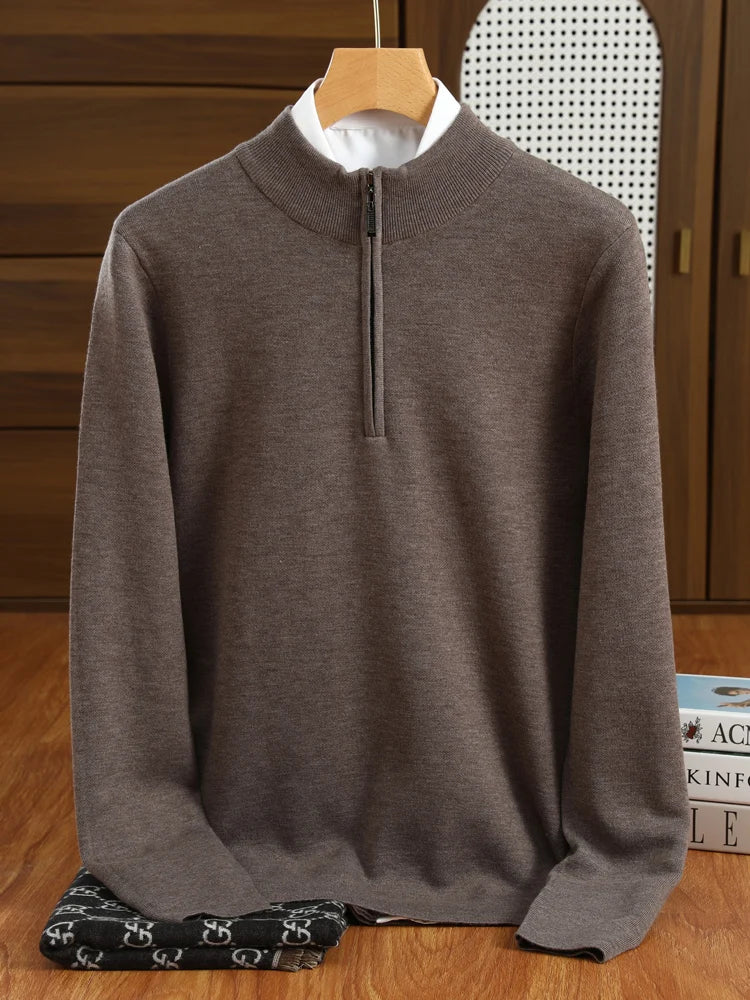 Men's Half-Zip Sweater Grey Merino Wool 7