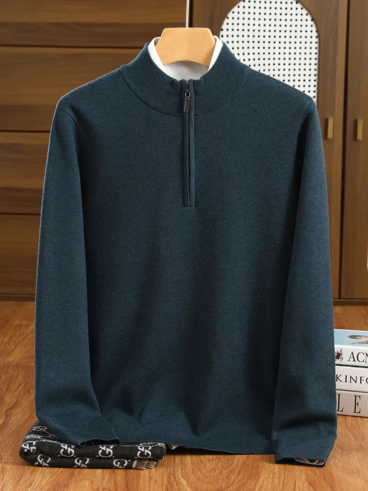 Men's Half-Zip Sweater Grey Merino Wool 8
