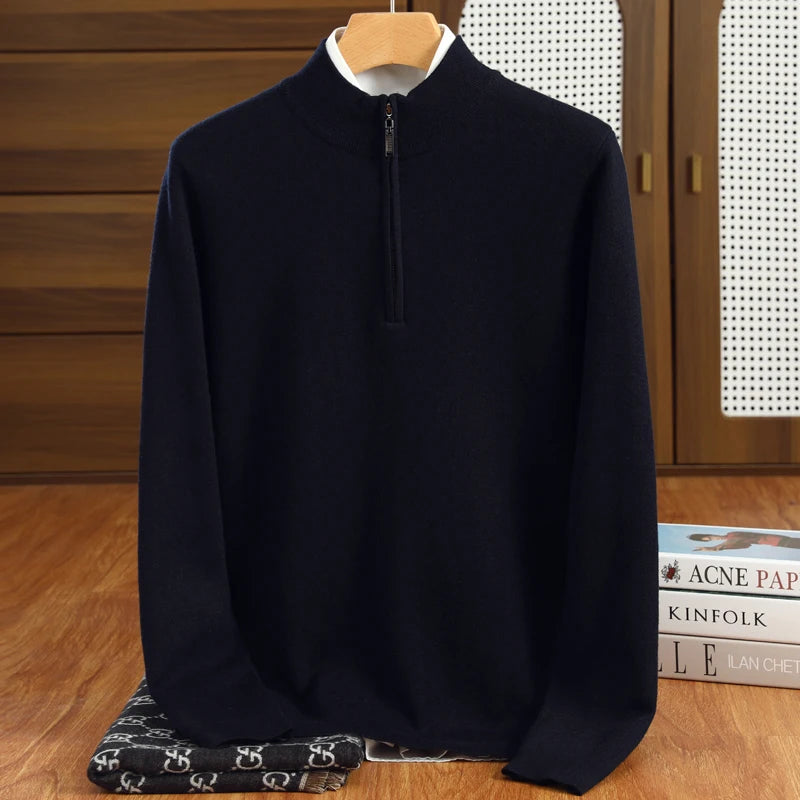 Men's Half-Zip Sweater Grey Merino Wool 9