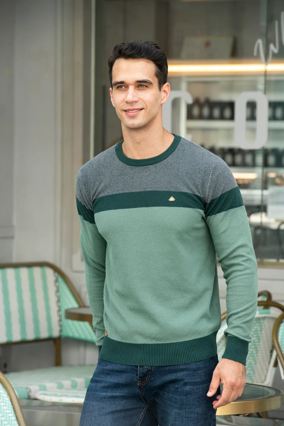 Men's Half Zip Sweater Grey Cotton Blend 5