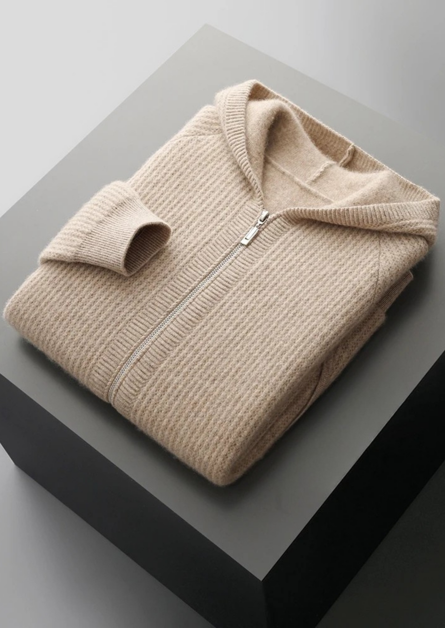 Men's Hoodie Grey Extra-Fine Merino Wool Zipper Sweatshirt 0