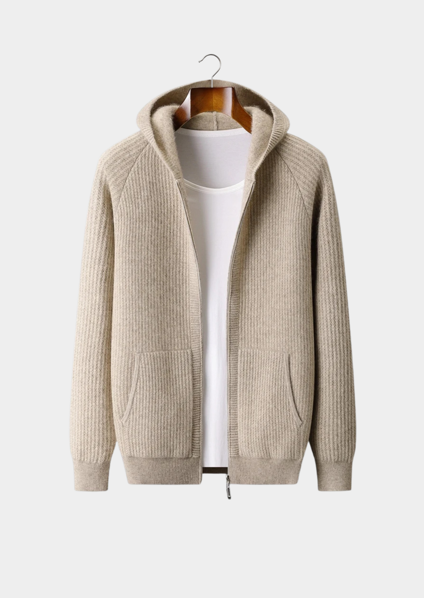Men's Hoodie Grey Extra-Fine Merino Wool Zipper Sweatshirt 1