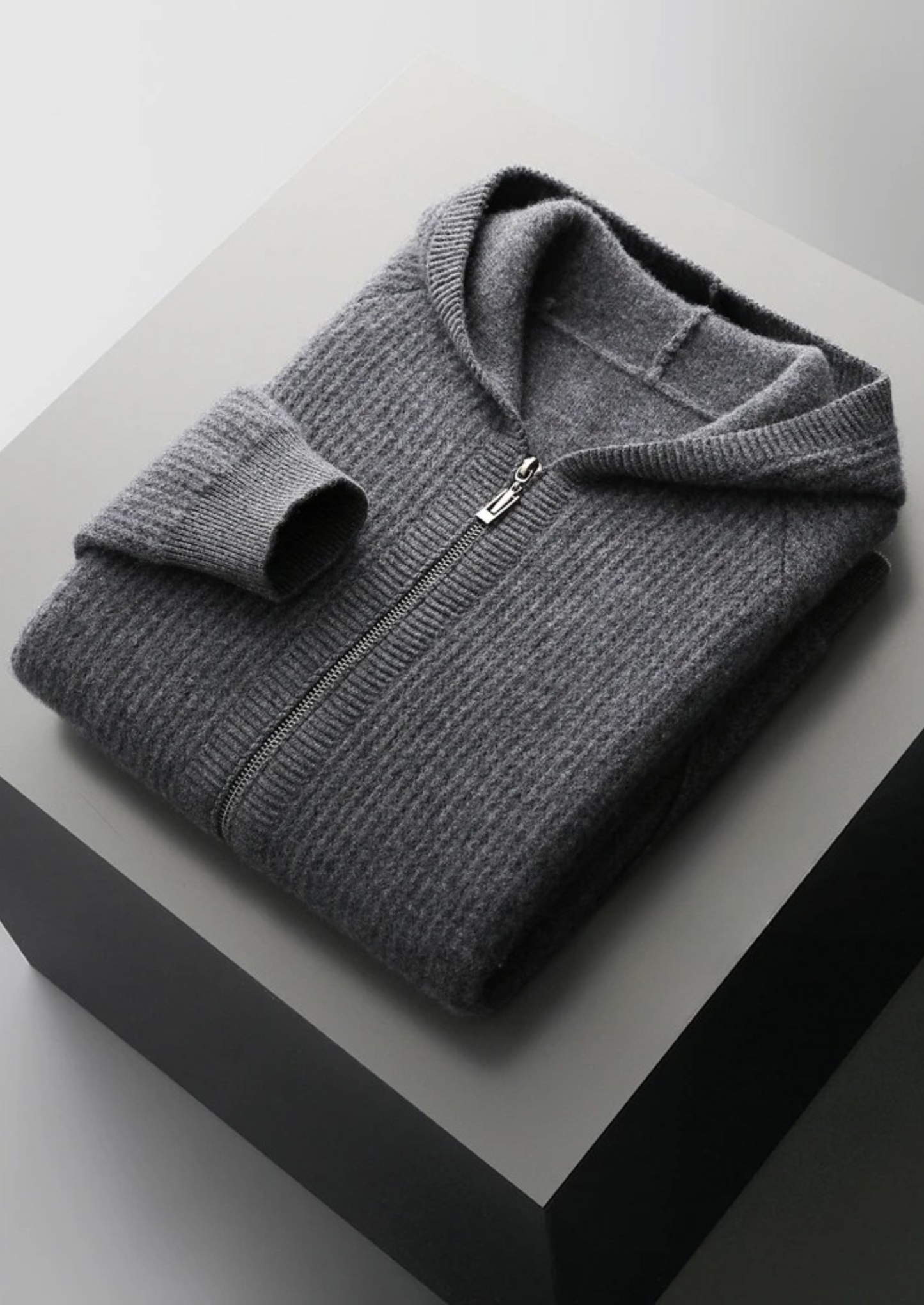 Men's Hoodie Grey Extra-Fine Merino Wool Zipper Sweatshirt 3