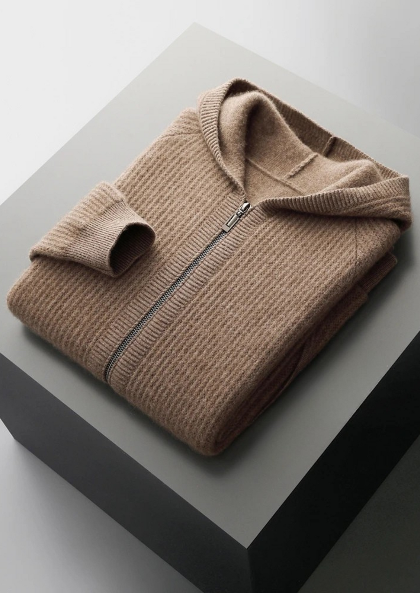 Men's Hoodie Grey Extra-Fine Merino Wool Zipper Sweatshirt 5