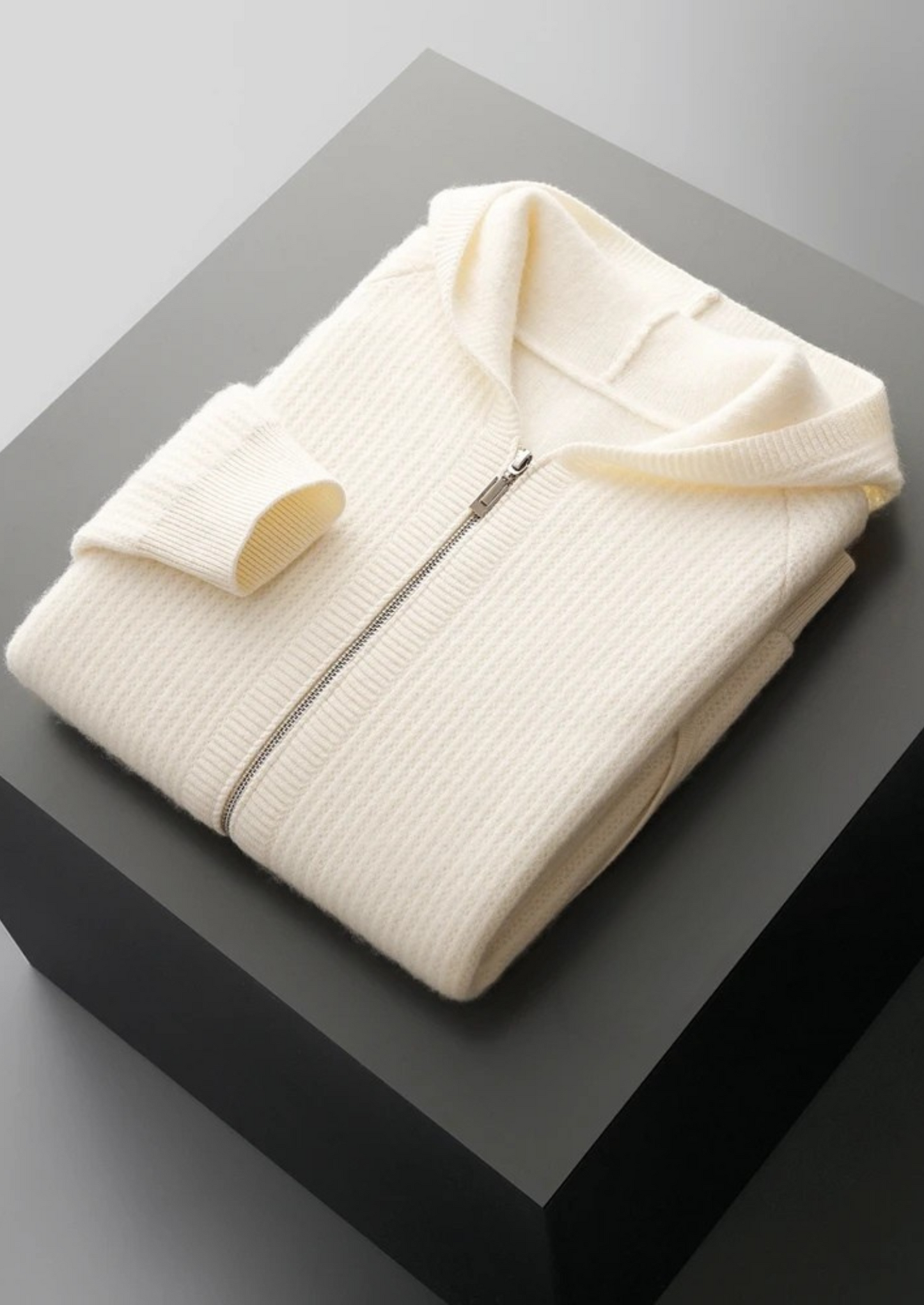 Men's Hoodie Grey Extra-Fine Merino Wool Zipper Sweatshirt 6