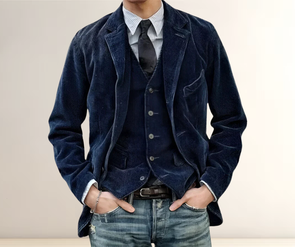 Men's Jacket Gray Cotton Retro 2-in-1 Style 1