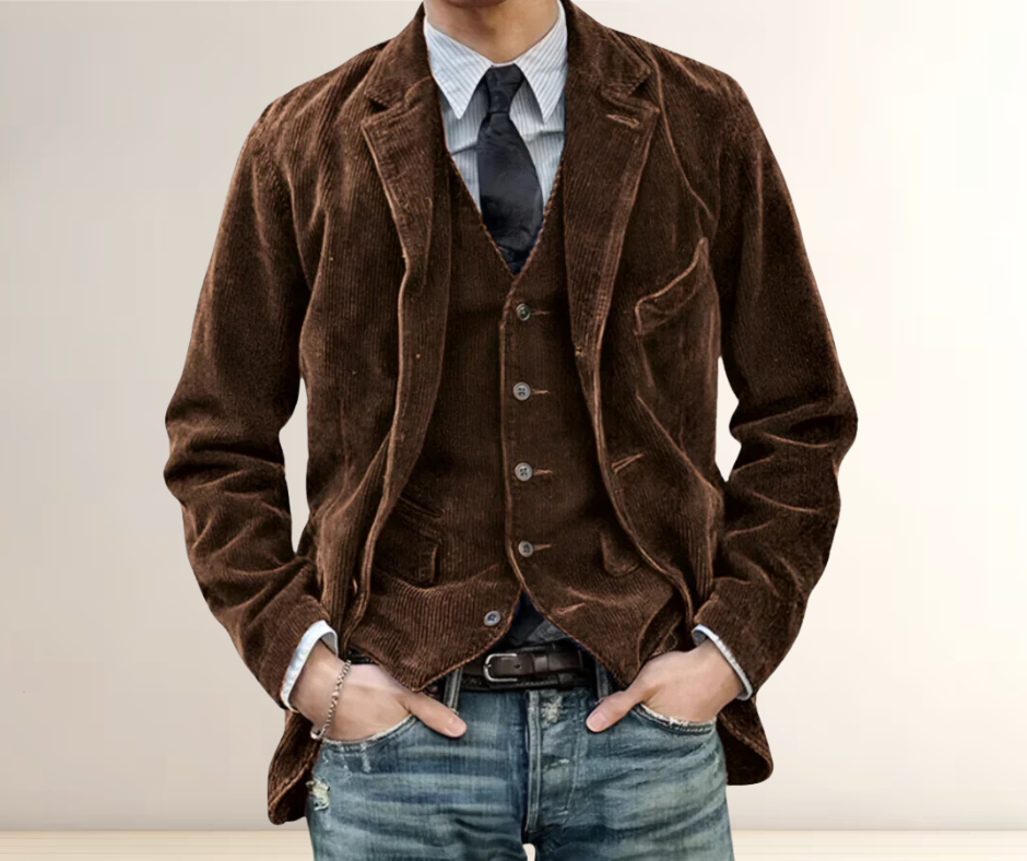 Men's Jacket Gray Cotton Retro 2-in-1 Style 2
