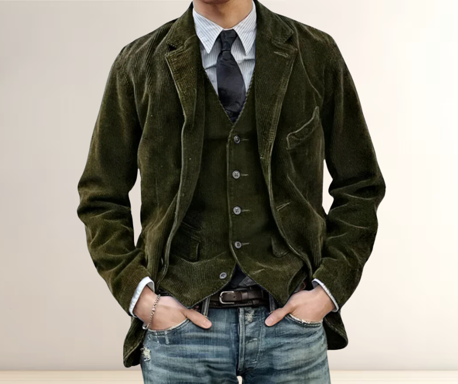 Men's Jacket Gray Cotton Retro 2-in-1 Style 3