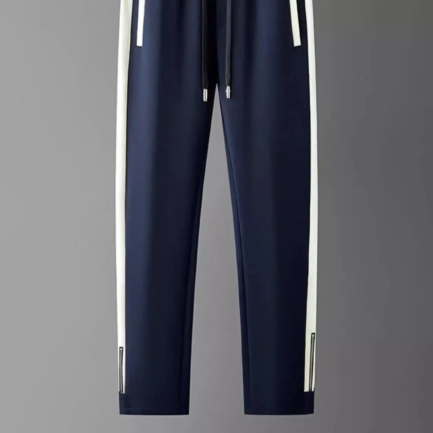 Men's Joggers Black Polyester Slim Fit with Side Stripe 1