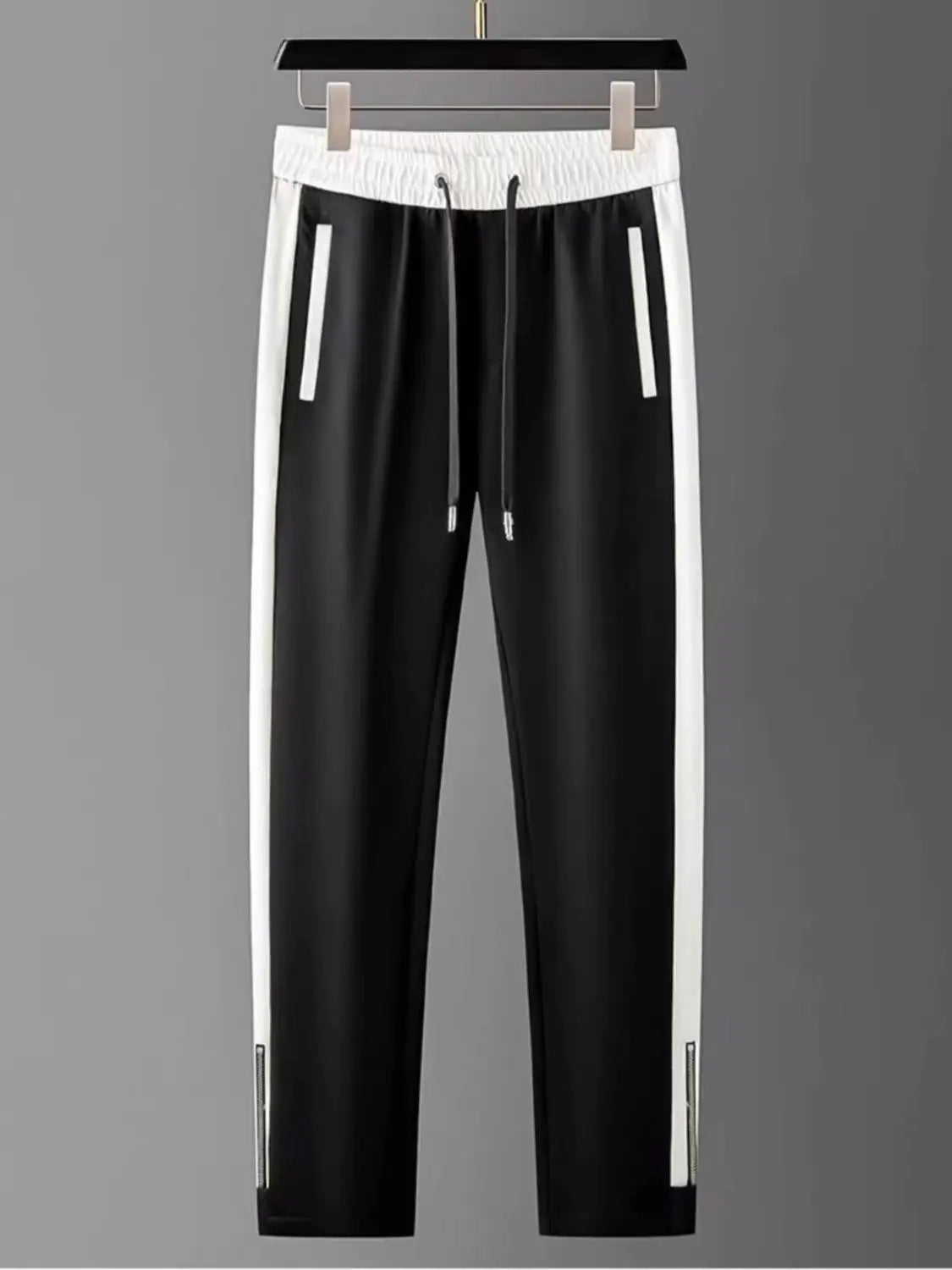 Men's Joggers Black Polyester Slim Fit with Side Stripe 3