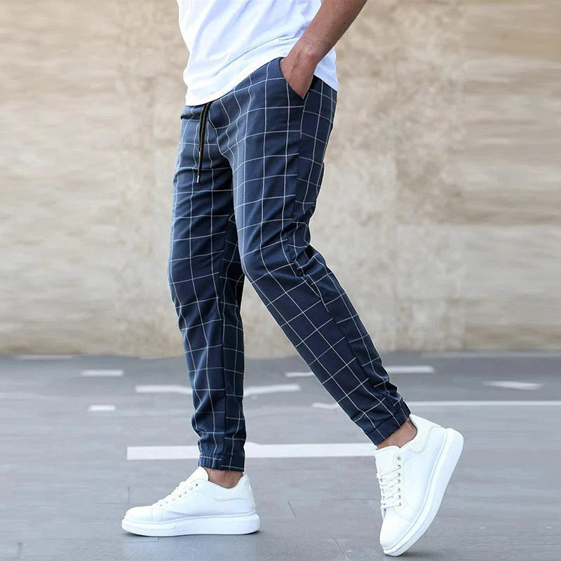 Men's Joggers Gray Plaid Cotton - Best Joggers for Men, Stylish Track Pants for Casual Comfort