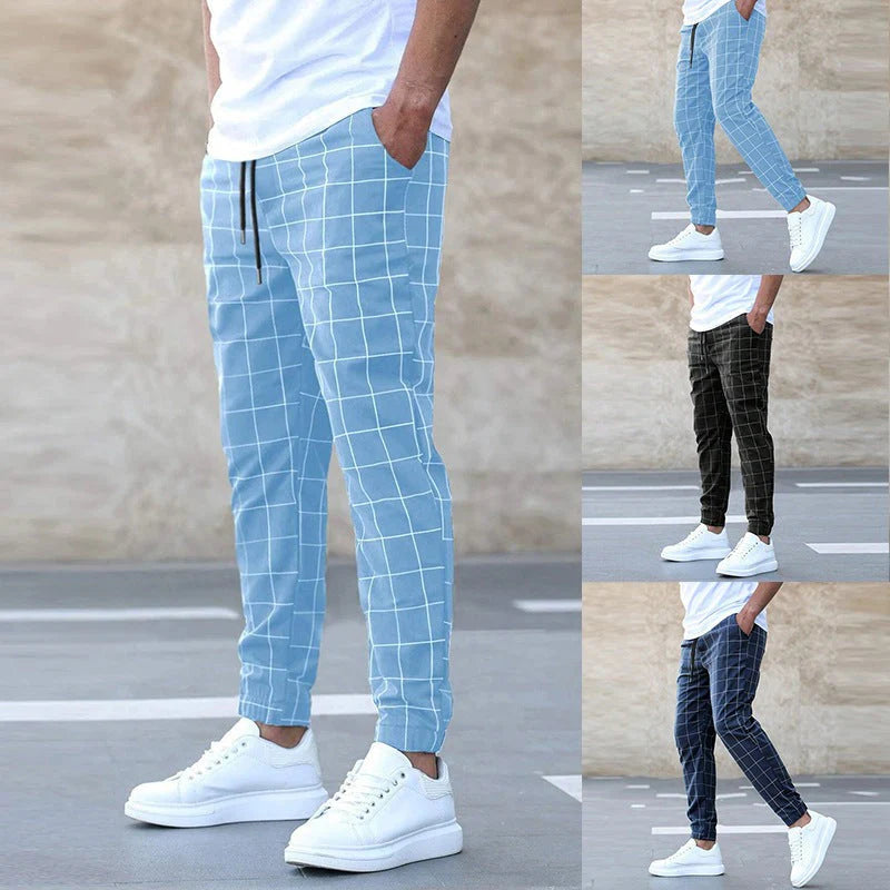 Men's Joggers Gray Plaid Cotton - Best Joggers for Men, Stylish Track Pants for Casual Comfort