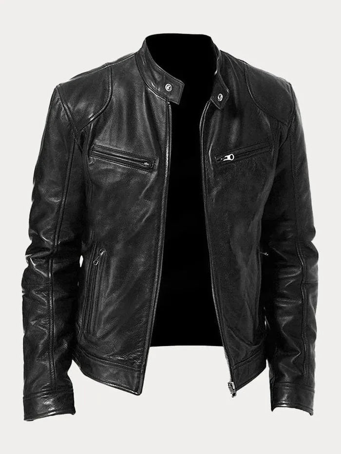 Men's Leather Jacket Black Genuine Leather Casual Bomber Coat 0