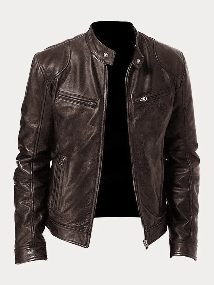 Men's Leather Jacket Black Genuine Leather Casual Bomber Coat 2