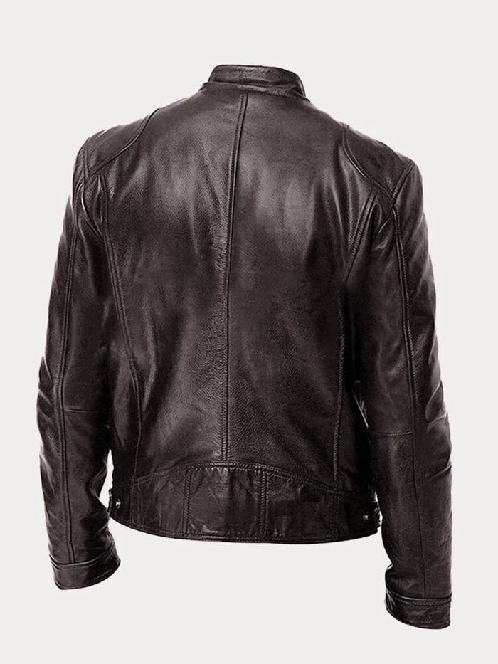 Men's Leather Jacket Black Genuine Leather Casual Bomber Coat 3