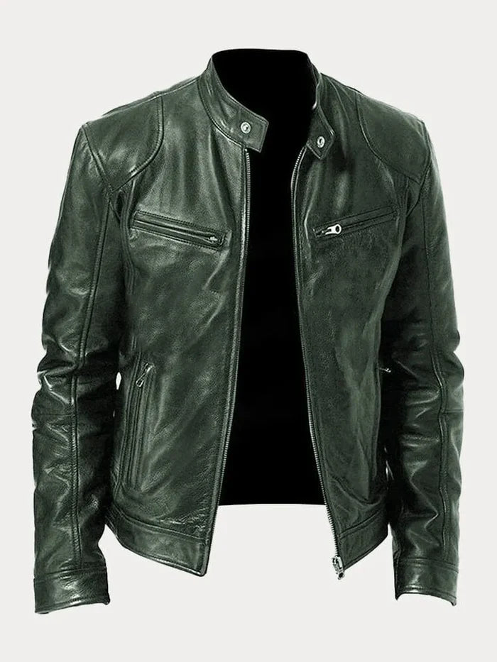 Men's Leather Jacket Black Genuine Leather Casual Bomber Coat 8