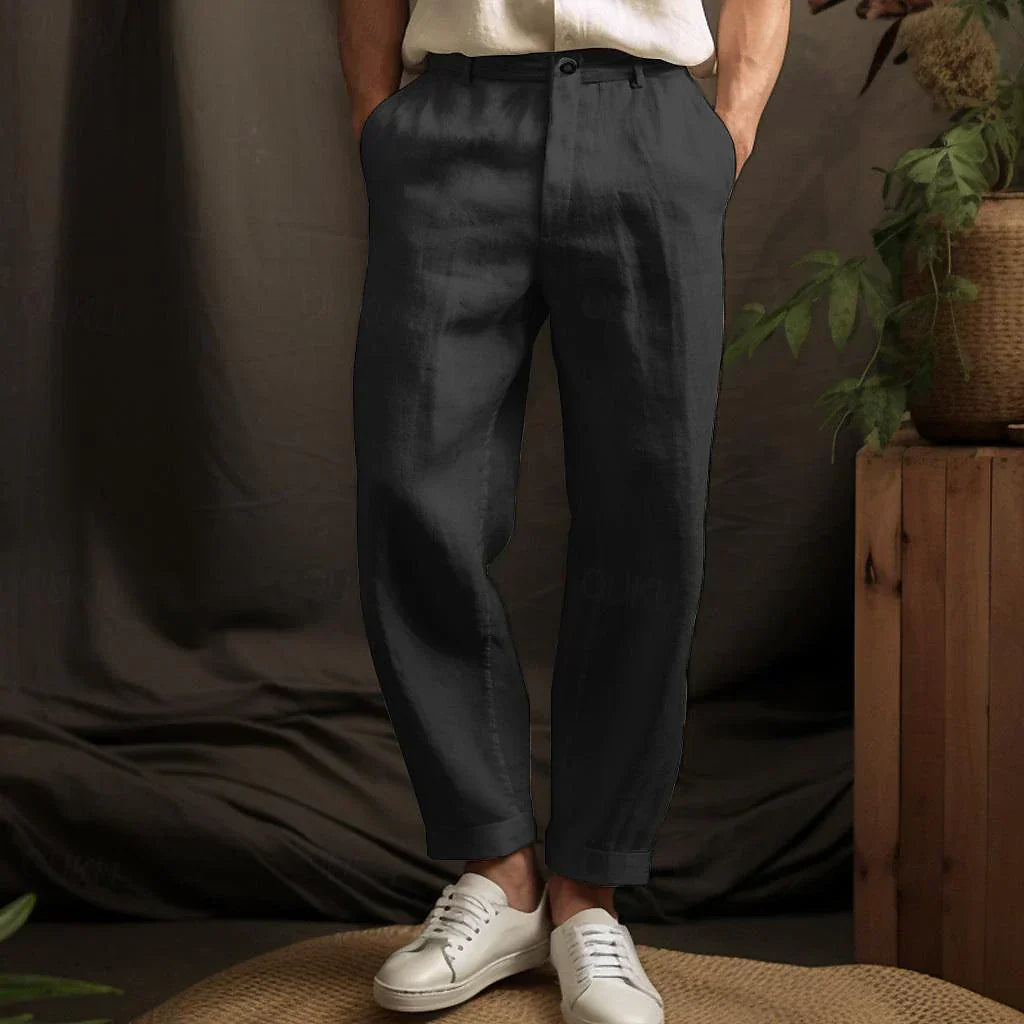 Men's Linen Pants Beige Cotton Blend Summer Casual