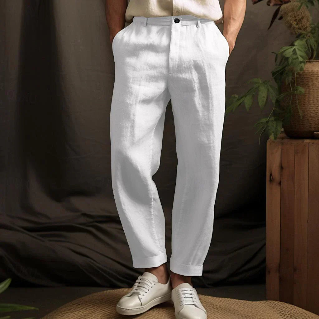 Men's Linen Pants Beige Cotton Blend Summer Casual