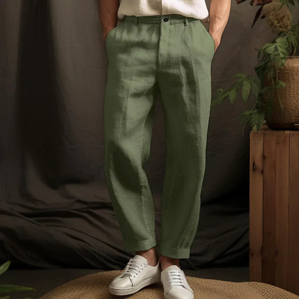 Men's Linen Pants Beige Cotton Blend Summer Casual