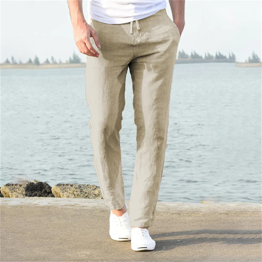 Men's Linen Pants Beige Lightweight Comfortable