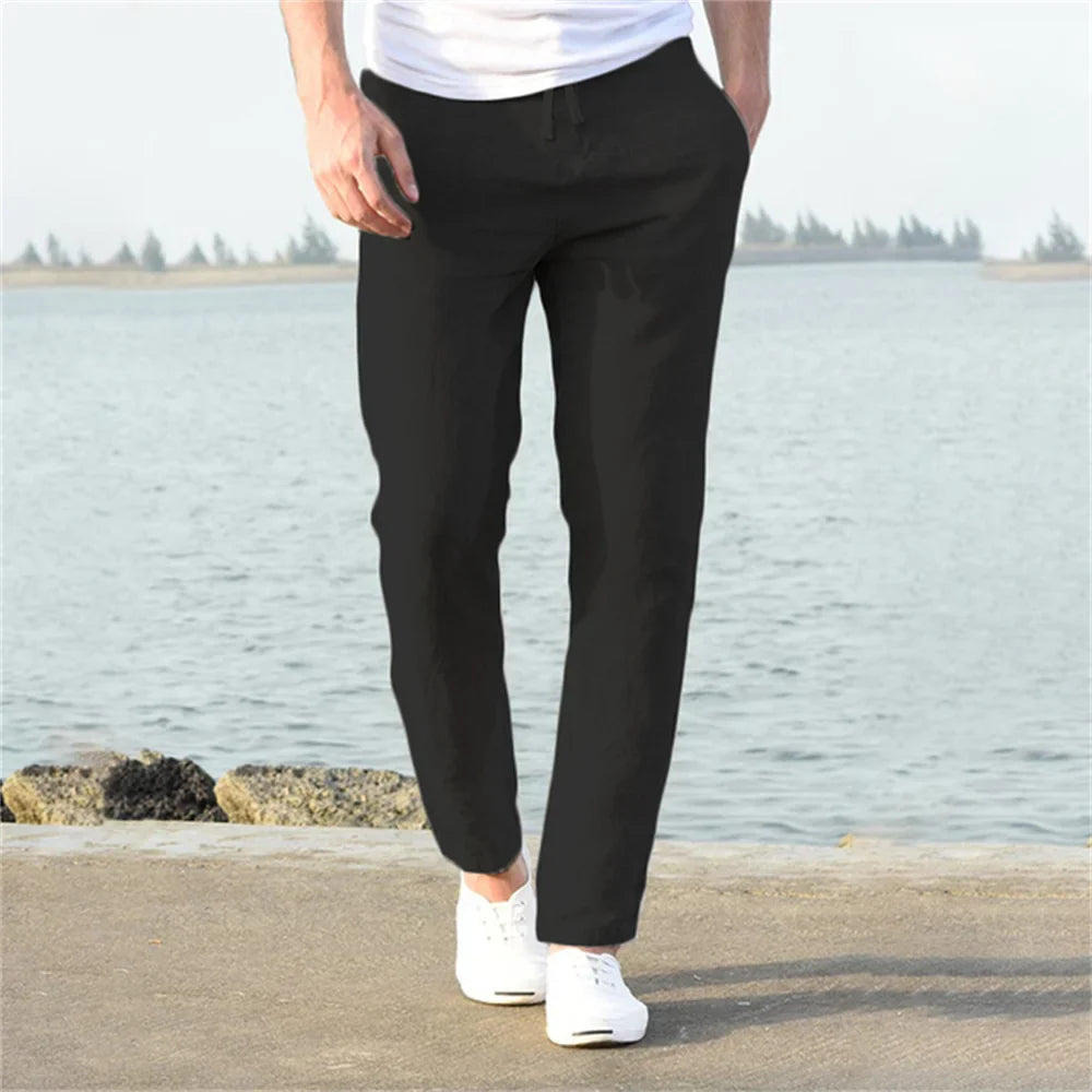 Men's Linen Pants Beige Lightweight Comfortable