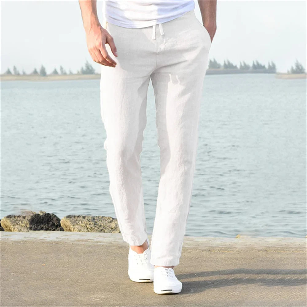 Men's Linen Pants Beige Lightweight Comfortable