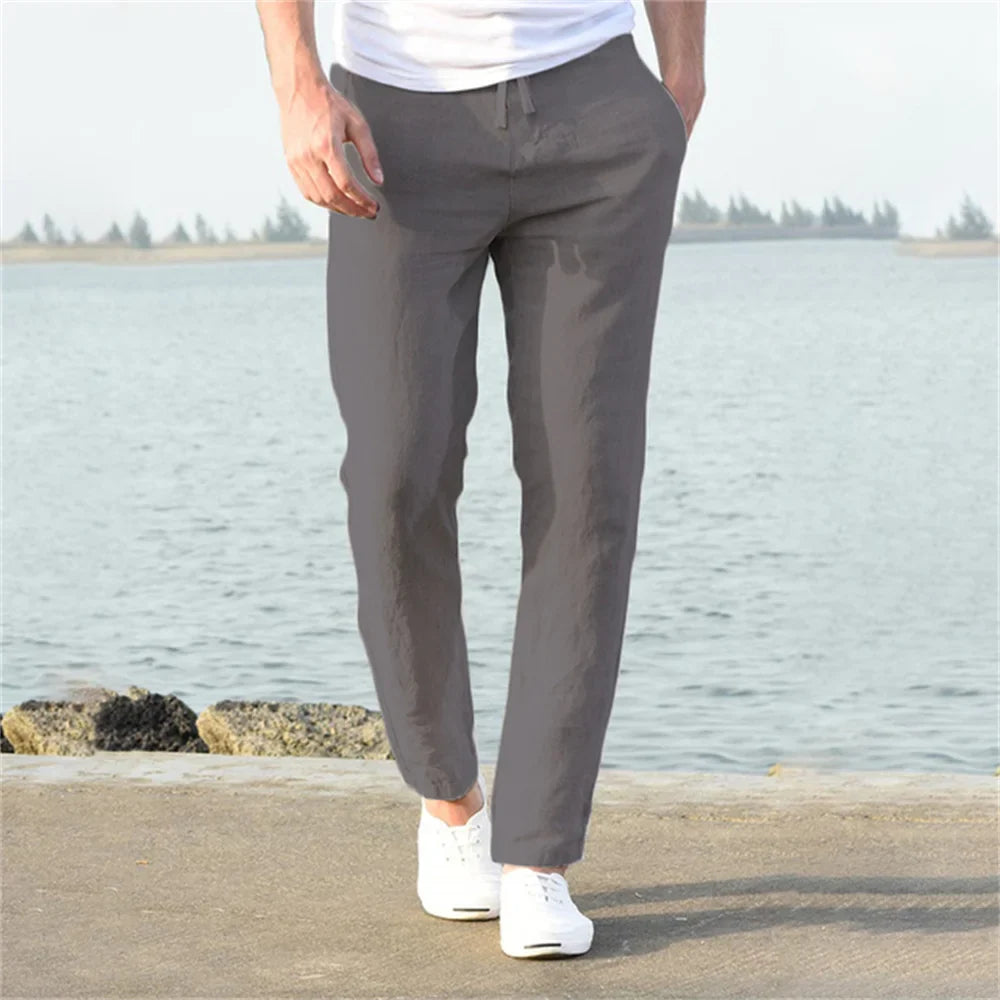 Men's Linen Pants Beige Lightweight Comfortable
