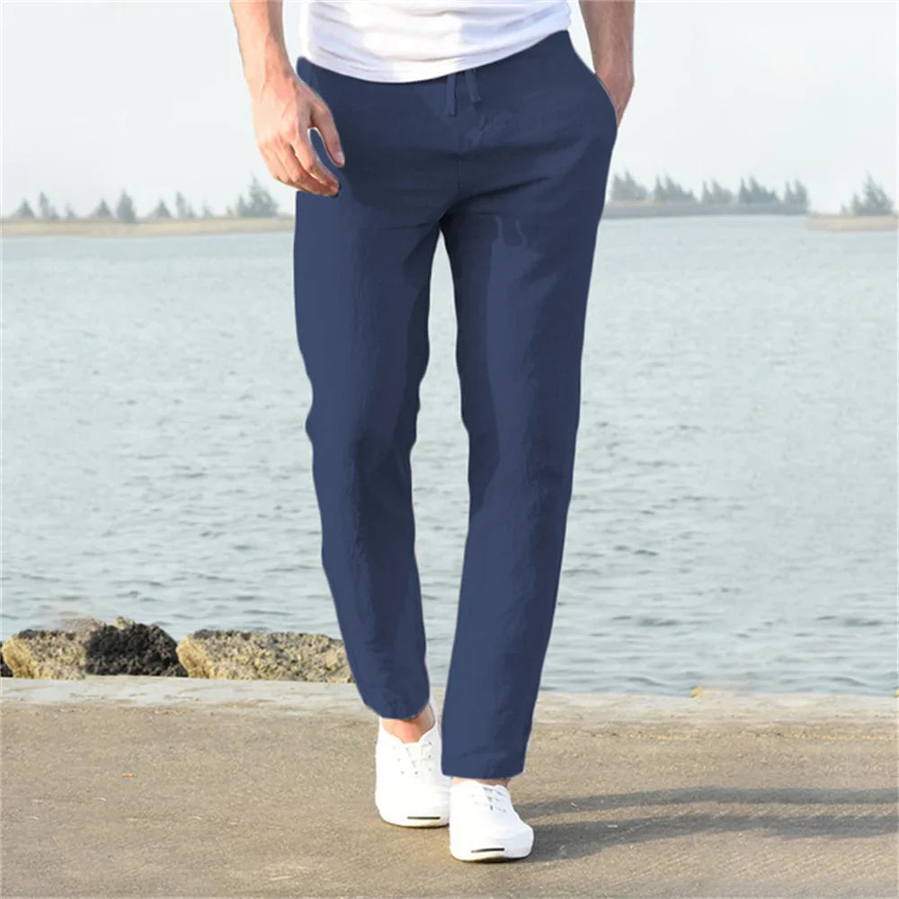 Men's Linen Pants Beige Lightweight Comfortable