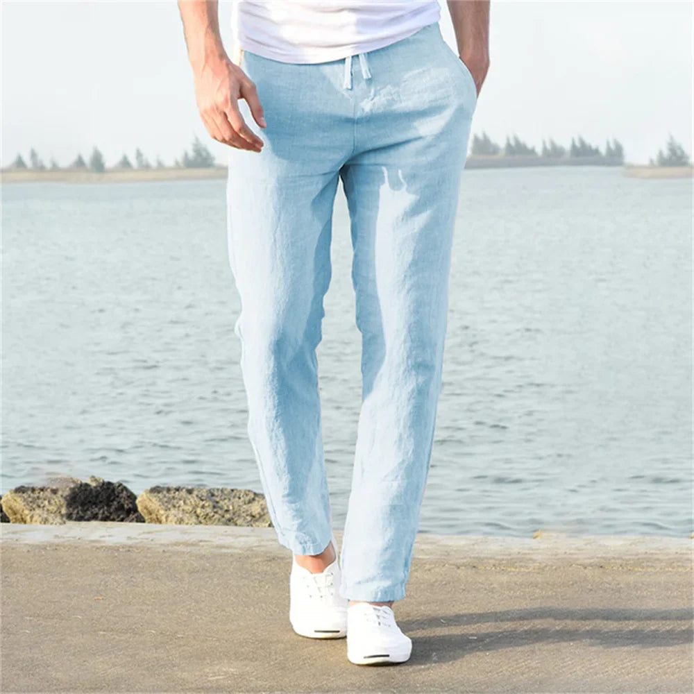 Men's Linen Pants Beige Lightweight Comfortable